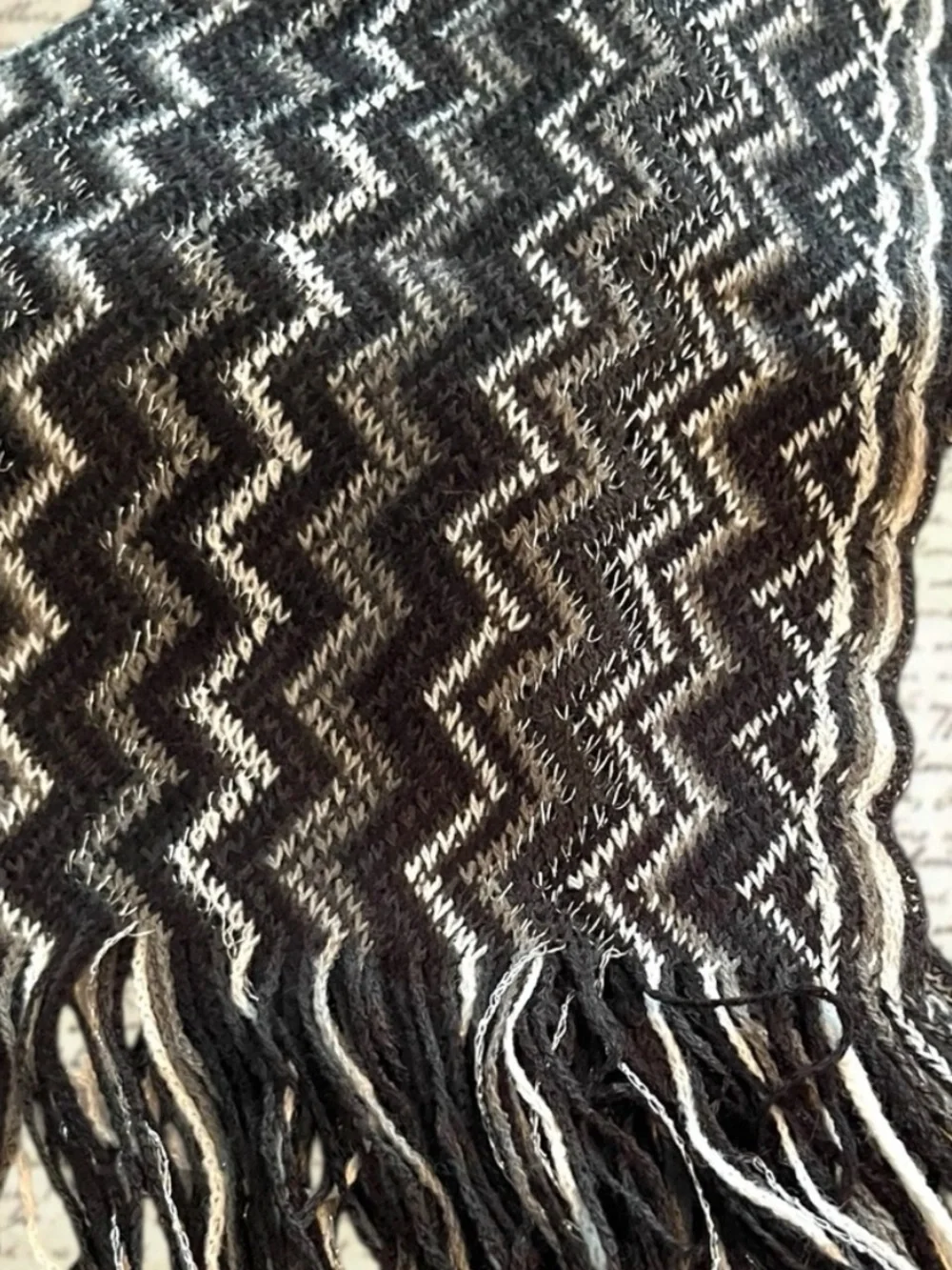 Black & White Zigzag Scarf Fringe Detail 72” Length